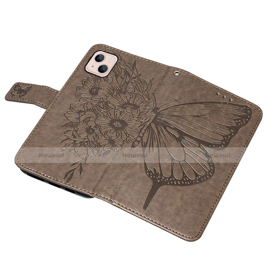 Leather Case Stands Butterfly Flip Cover L10 Holder for Apple iPhone 14 Dark Gray