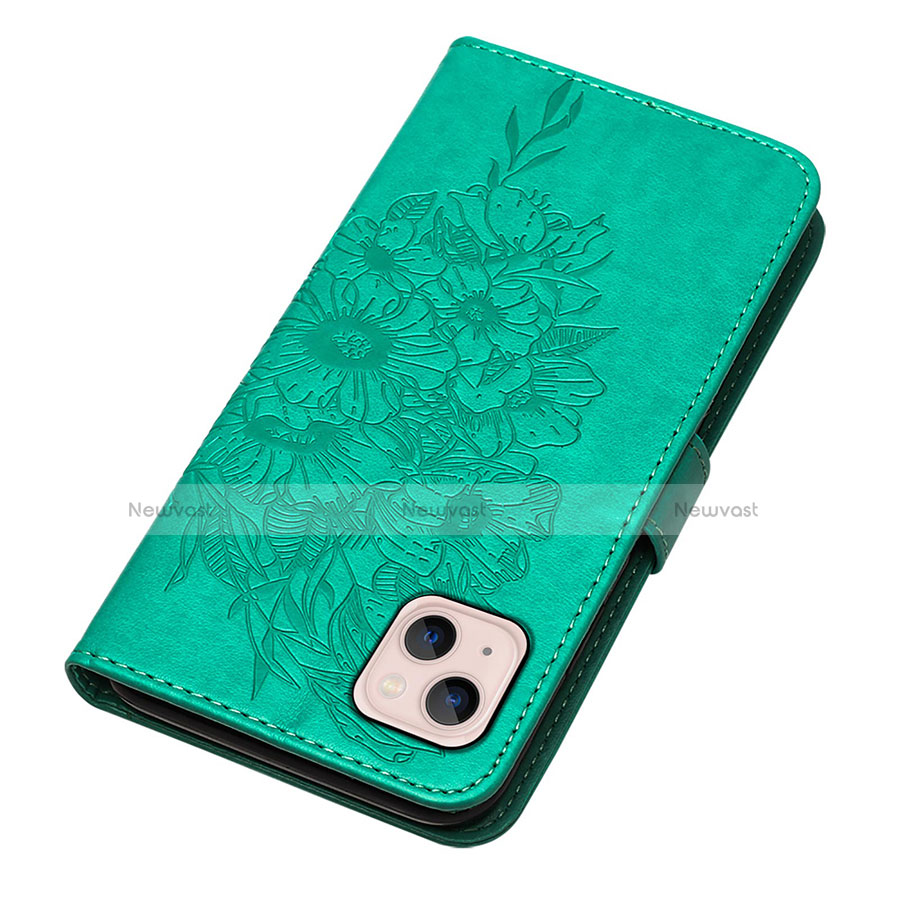 Leather Case Stands Butterfly Flip Cover L10 Holder for Apple iPhone 14 Green