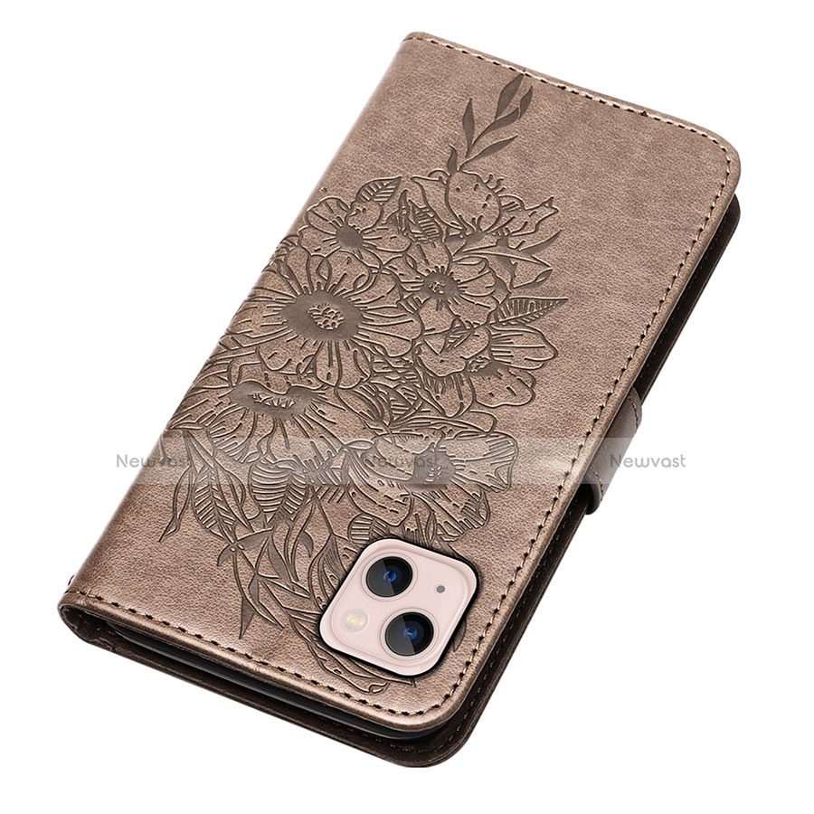 Leather Case Stands Butterfly Flip Cover L10 Holder for Apple iPhone 14 Plus Dark Gray