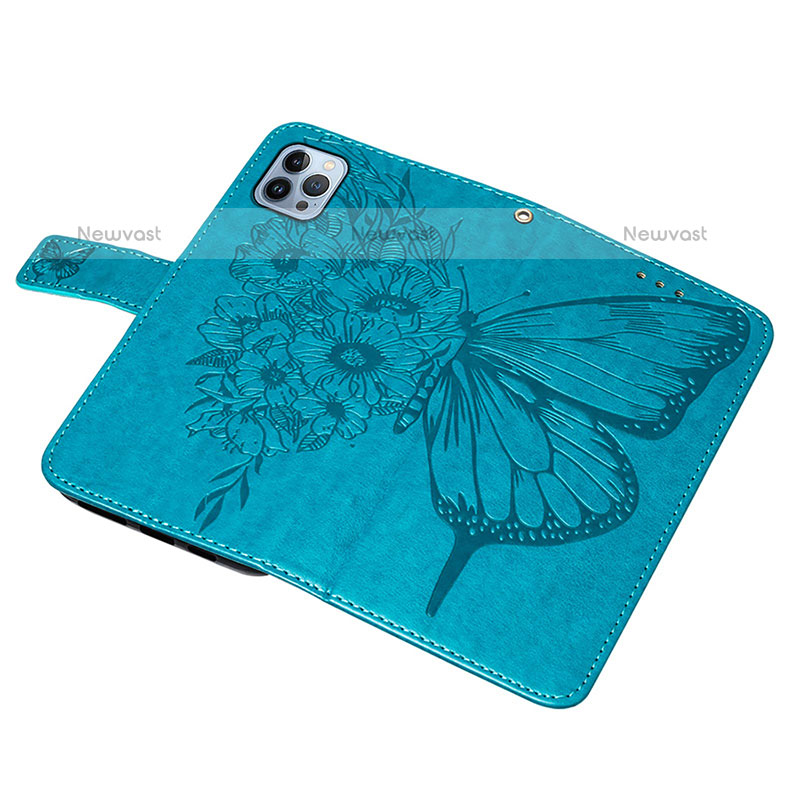 Leather Case Stands Butterfly Flip Cover L10 Holder for Apple iPhone 14 Pro Blue