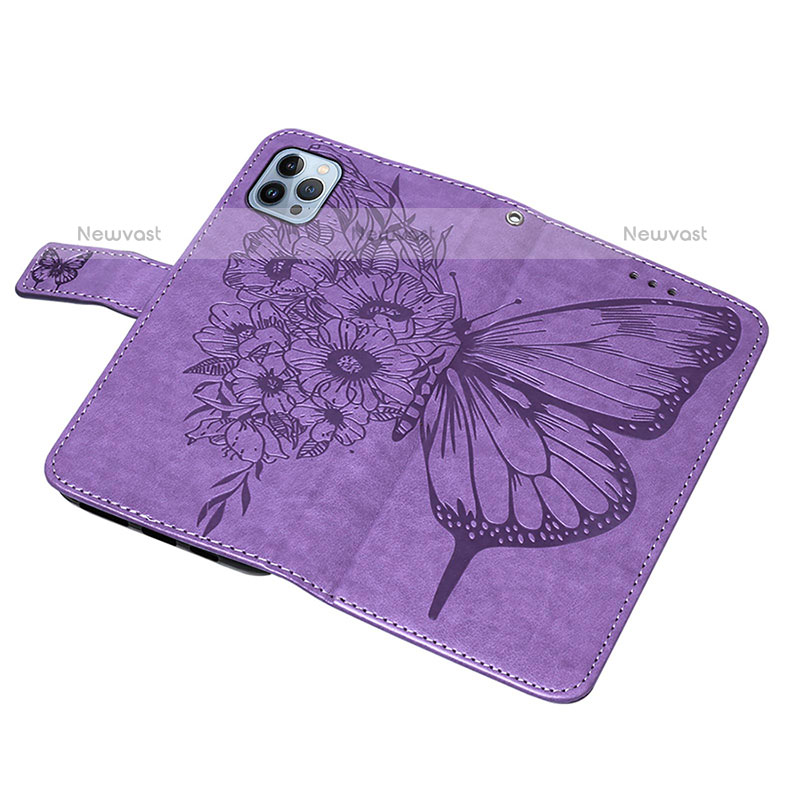 Leather Case Stands Butterfly Flip Cover L10 Holder for Apple iPhone 14 Pro Clove Purple