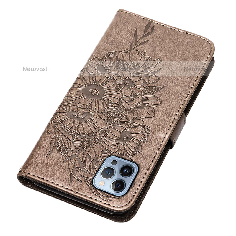 Leather Case Stands Butterfly Flip Cover L10 Holder for Apple iPhone 14 Pro Dark Gray