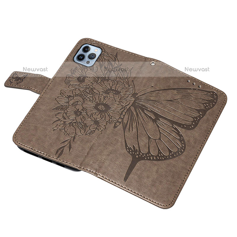Leather Case Stands Butterfly Flip Cover L10 Holder for Apple iPhone 14 Pro Dark Gray