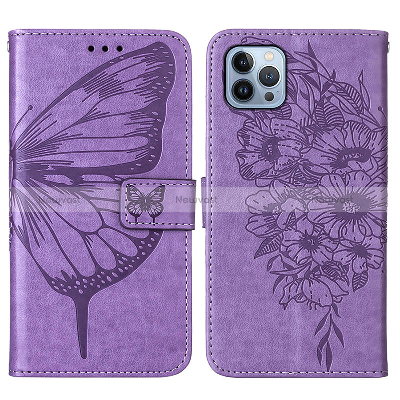 Leather Case Stands Butterfly Flip Cover L10 Holder for Apple iPhone 14 Pro Max Clove Purple