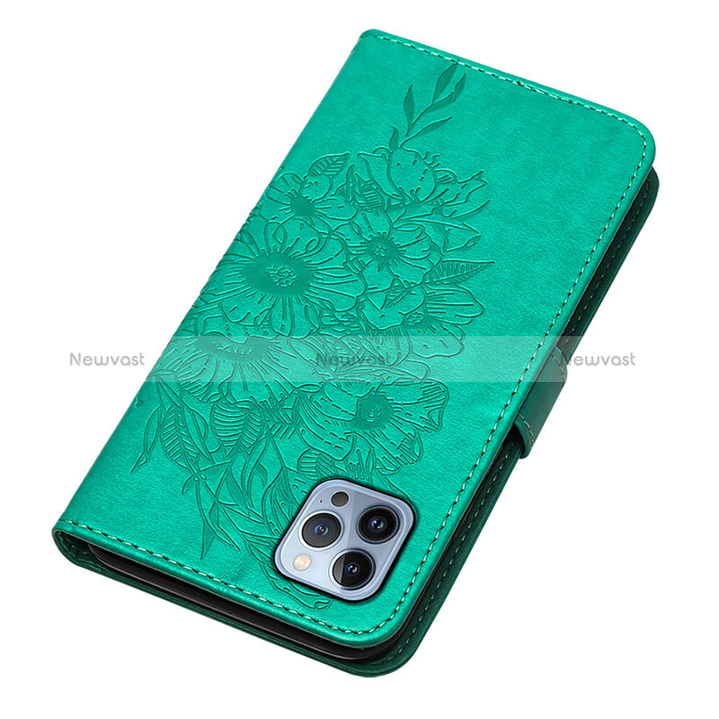 Leather Case Stands Butterfly Flip Cover L10 Holder for Apple iPhone 14 Pro Max Green