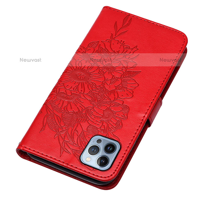Leather Case Stands Butterfly Flip Cover L10 Holder for Apple iPhone 14 Pro Red