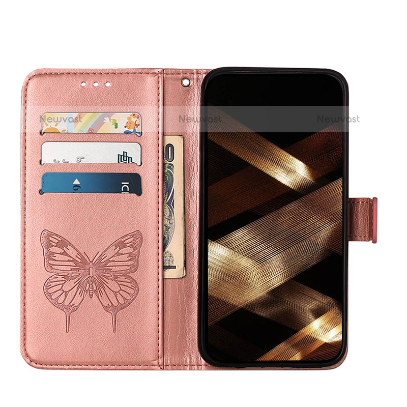 Leather Case Stands Butterfly Flip Cover L10 Holder for Apple iPhone 14 Pro Rose Gold