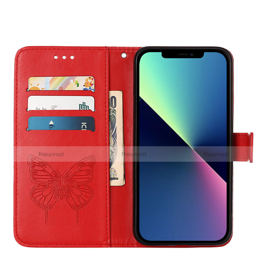 Leather Case Stands Butterfly Flip Cover L10 Holder for Apple iPhone 14 Red