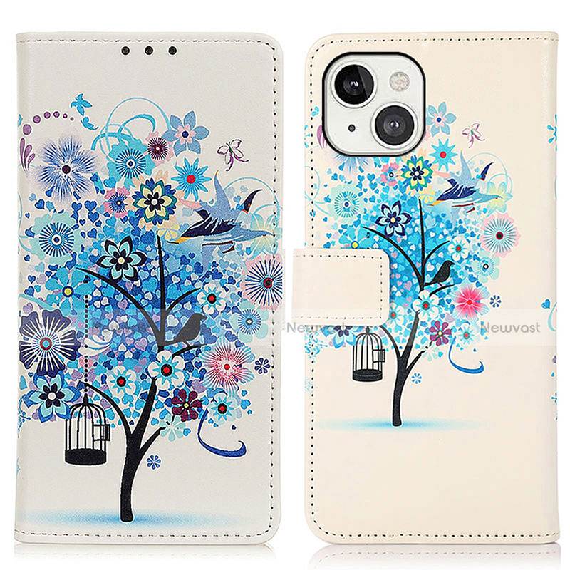 Leather Case Stands Fashionable Pattern Flip Cover A07 Holder for Apple iPhone 13 Blue