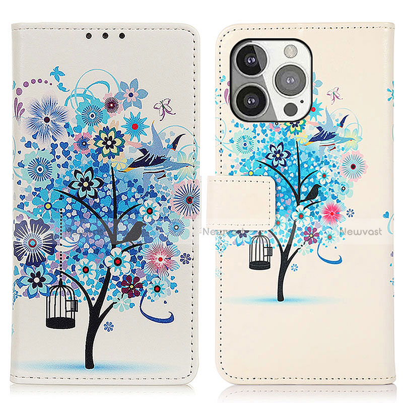 Leather Case Stands Fashionable Pattern Flip Cover A07 Holder for Apple iPhone 13 Pro Blue