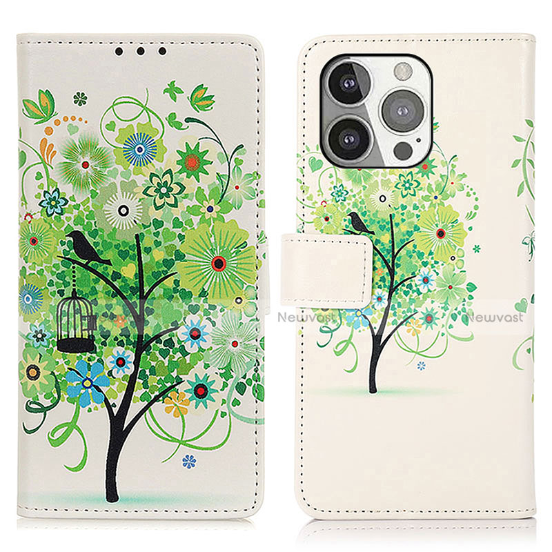 Leather Case Stands Fashionable Pattern Flip Cover A07 Holder for Apple iPhone 13 Pro Green