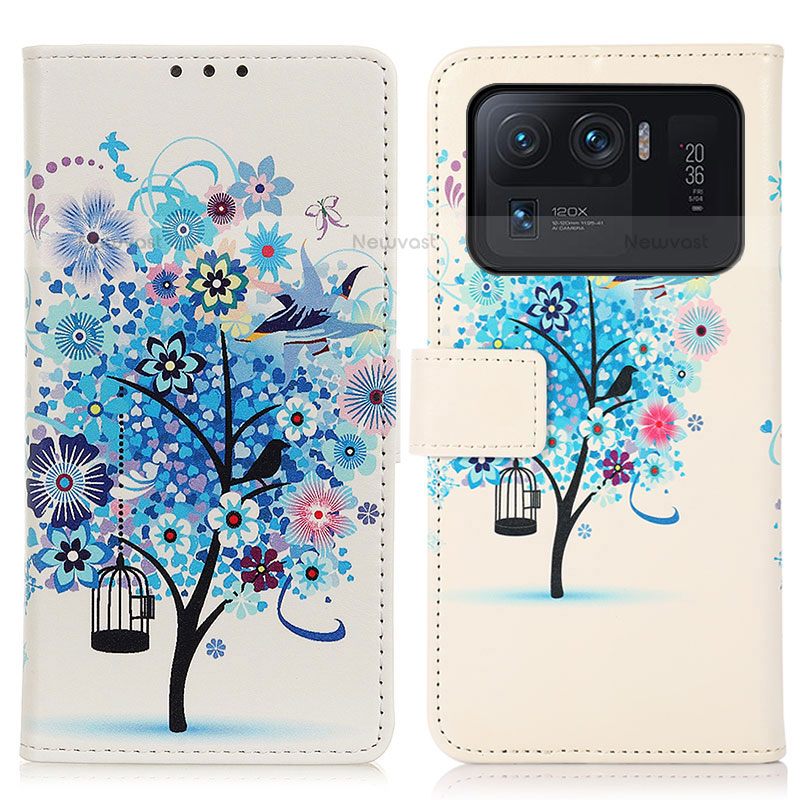 Leather Case Stands Fashionable Pattern Flip Cover D02Y Holder for Xiaomi Mi 11 Ultra 5G Blue