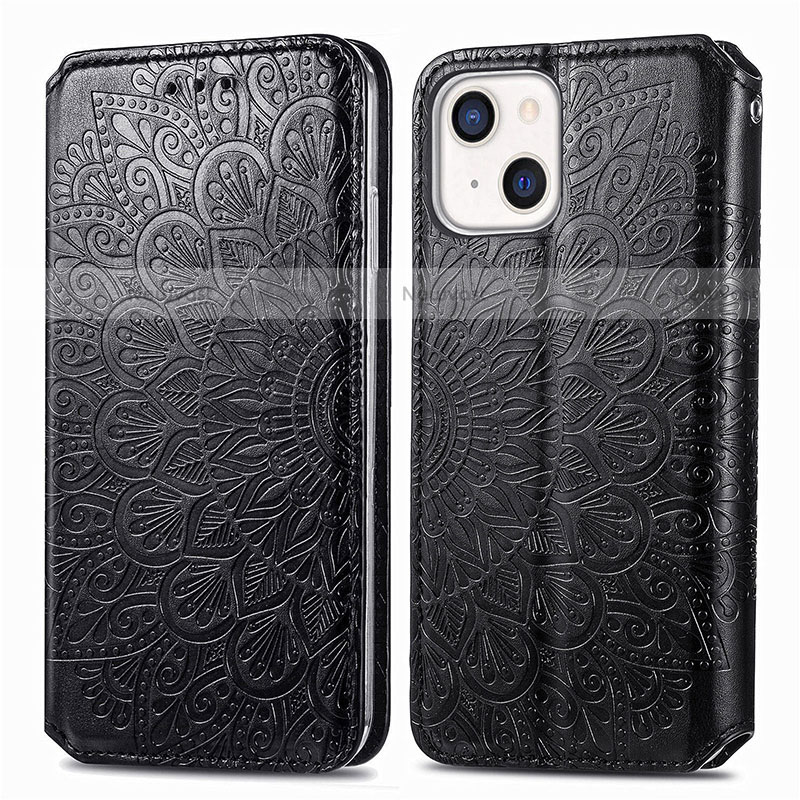 Leather Case Stands Fashionable Pattern Flip Cover H01 Holder for Apple iPhone 14 Plus Black