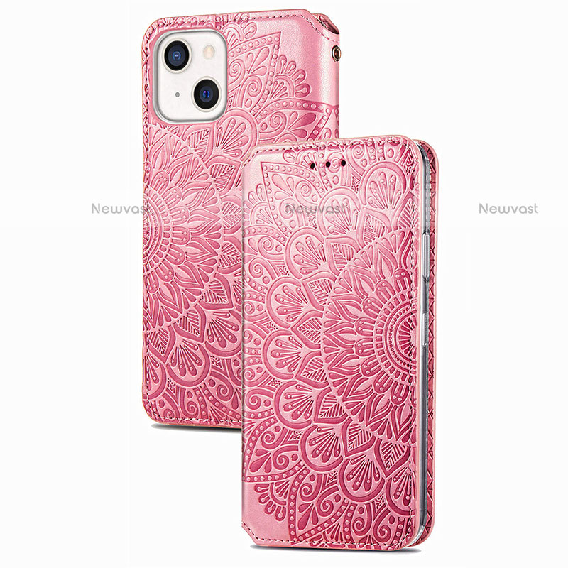 Leather Case Stands Fashionable Pattern Flip Cover H02 Holder for Apple iPhone 13 Mini Rose Gold