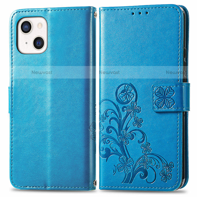 Leather Case Stands Fashionable Pattern Flip Cover H03 Holder for Apple iPhone 13 Mini Blue