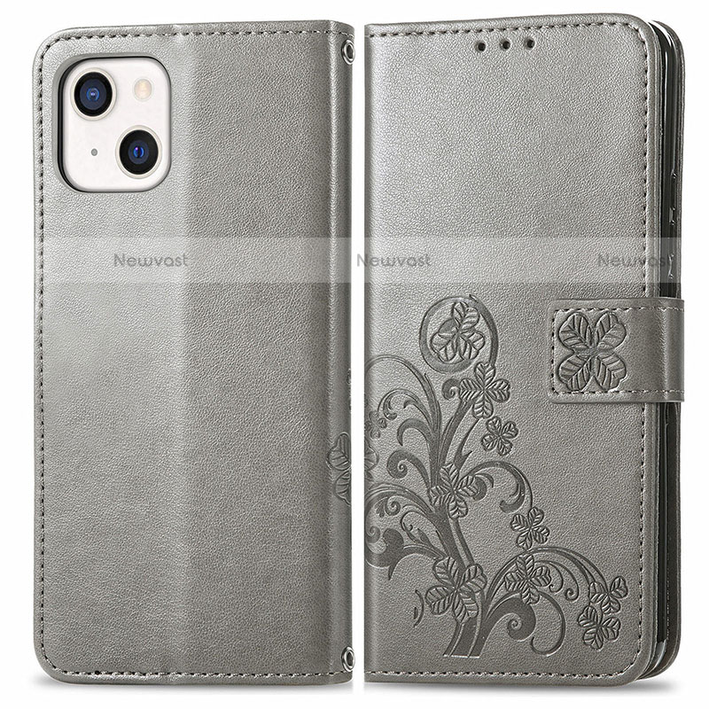 Leather Case Stands Fashionable Pattern Flip Cover H03 Holder for Apple iPhone 13 Mini Gray