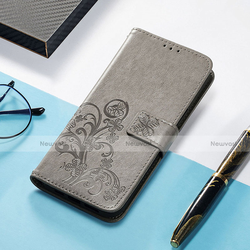 Leather Case Stands Fashionable Pattern Flip Cover H04 Holder for Apple iPhone 13 Pro Gray