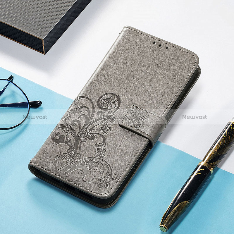 Leather Case Stands Fashionable Pattern Flip Cover H04 Holder for Apple iPhone 14 Pro Gray