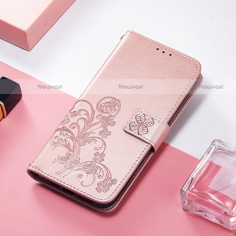 Leather Case Stands Fashionable Pattern Flip Cover H04 Holder for Apple iPhone 14 Rose Gold