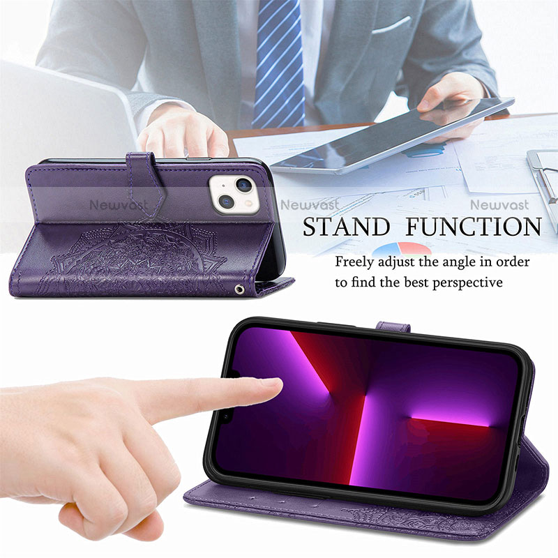 Leather Case Stands Fashionable Pattern Flip Cover H05 Holder for Apple iPhone 13 Mini