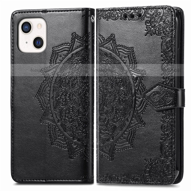 Leather Case Stands Fashionable Pattern Flip Cover H05 Holder for Apple iPhone 14 Black