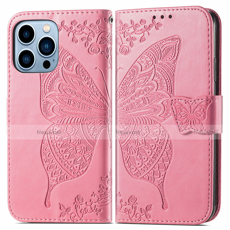 Leather Case Stands Fashionable Pattern Flip Cover H07 Holder for Apple iPhone 13 Pro Pink