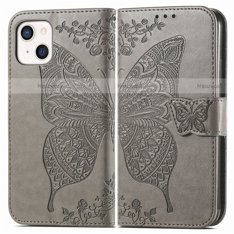 Leather Case Stands Fashionable Pattern Flip Cover H07 Holder for Apple iPhone 14 Plus Gray