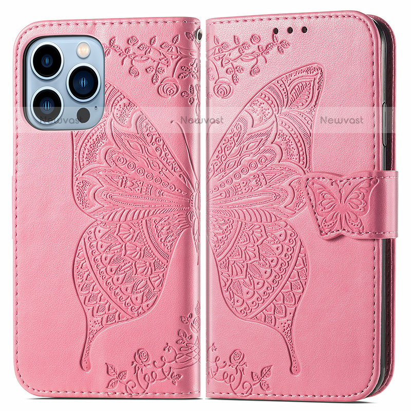 Leather Case Stands Fashionable Pattern Flip Cover H07 Holder for Apple iPhone 15 Pro Max Pink