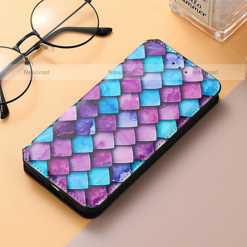 Leather Case Stands Fashionable Pattern Flip Cover H09 Holder for Apple iPhone 14 Pro Purple