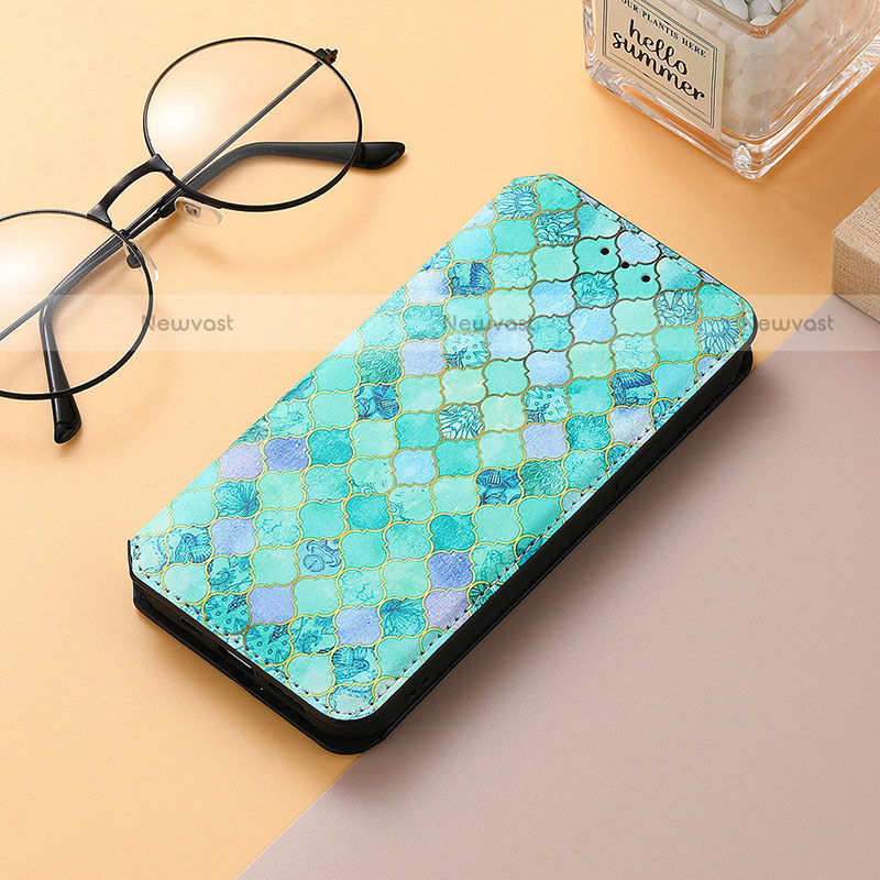 Leather Case Stands Fashionable Pattern Flip Cover H10 Holder for Apple iPhone 13 Green