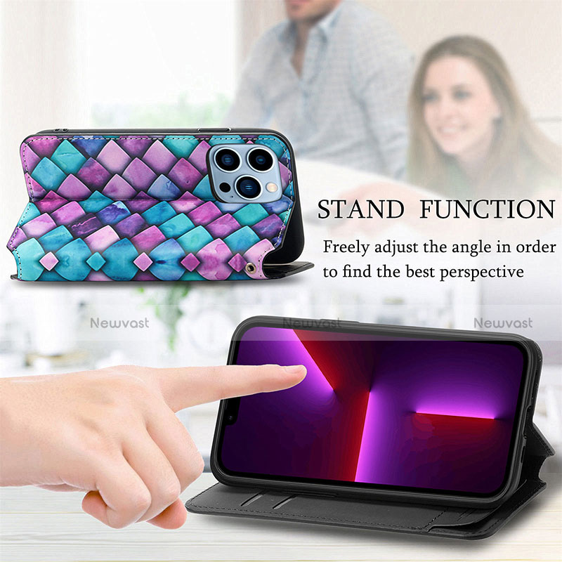 Leather Case Stands Fashionable Pattern Flip Cover H10 Holder for Apple iPhone 13 Pro