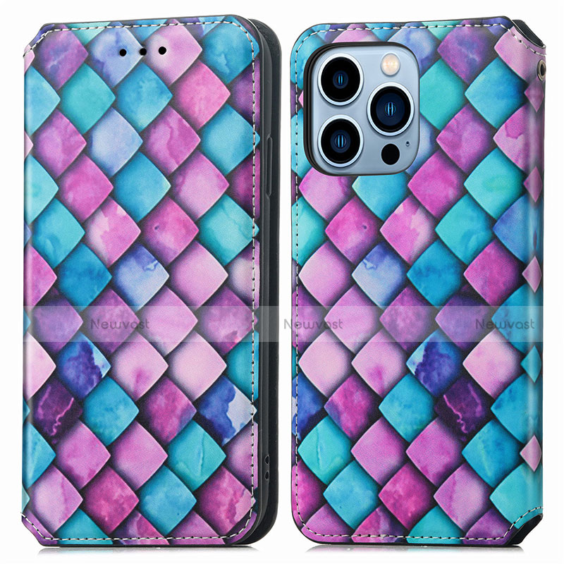 Leather Case Stands Fashionable Pattern Flip Cover H10 Holder for Apple iPhone 13 Pro Max Purple