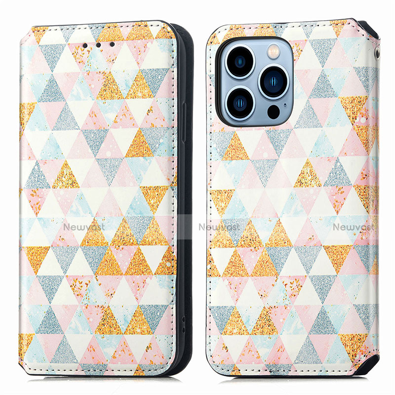 Leather Case Stands Fashionable Pattern Flip Cover H10 Holder for Apple iPhone 13 Pro Max White