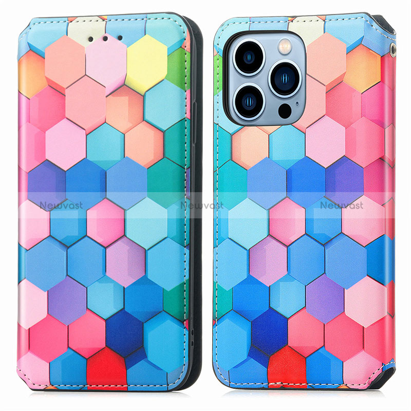 Leather Case Stands Fashionable Pattern Flip Cover H10 Holder for Apple iPhone 14 Pro Max Blue