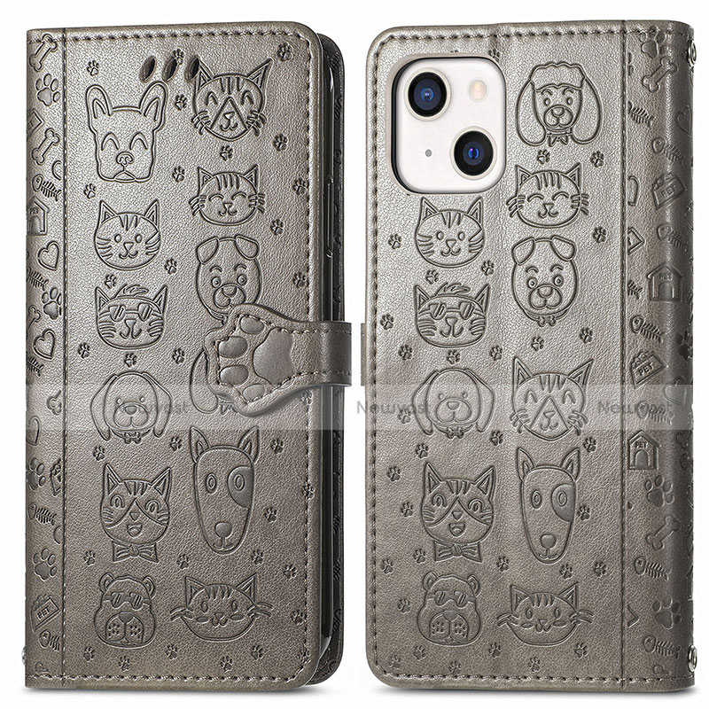 Leather Case Stands Fashionable Pattern Flip Cover H11 Holder for Apple iPhone 13 Gray