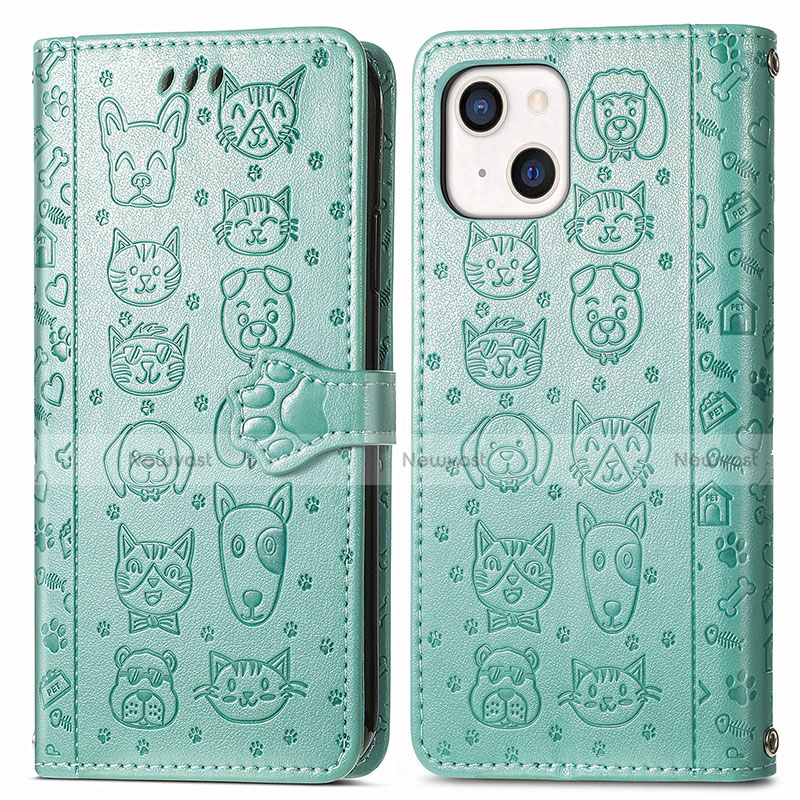 Leather Case Stands Fashionable Pattern Flip Cover H11 Holder for Apple iPhone 13 Green