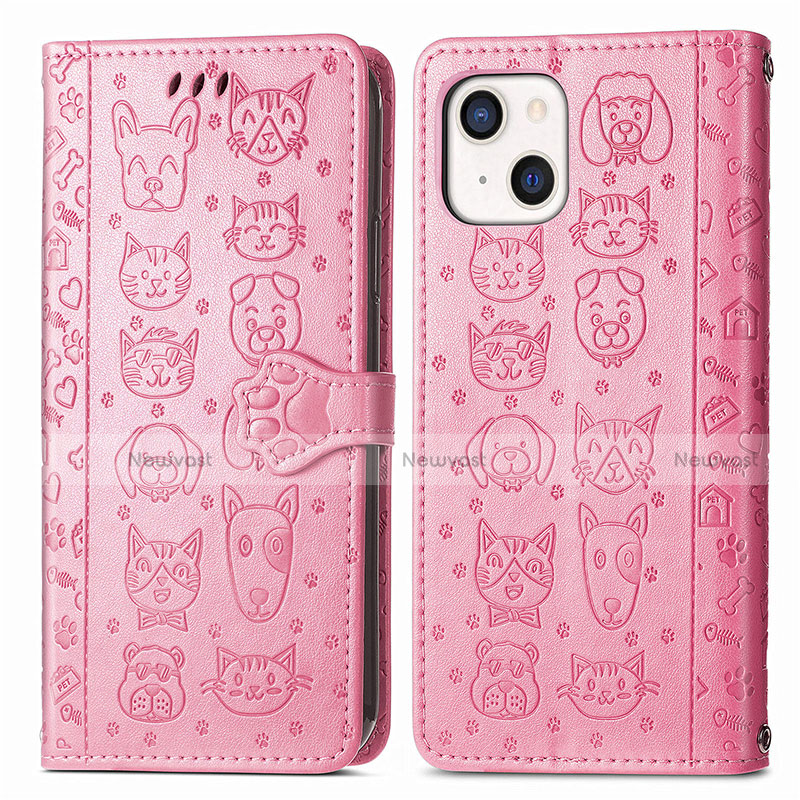 Leather Case Stands Fashionable Pattern Flip Cover H11 Holder for Apple iPhone 13 Pink