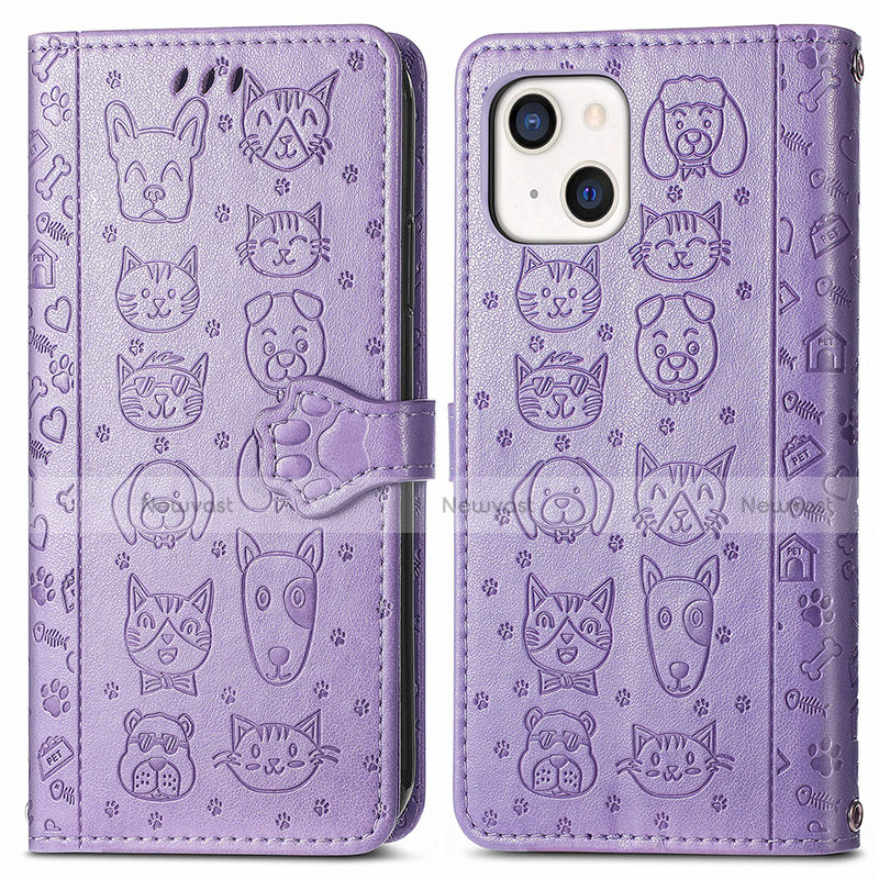 Leather Case Stands Fashionable Pattern Flip Cover H11 Holder for Apple iPhone 13 Purple