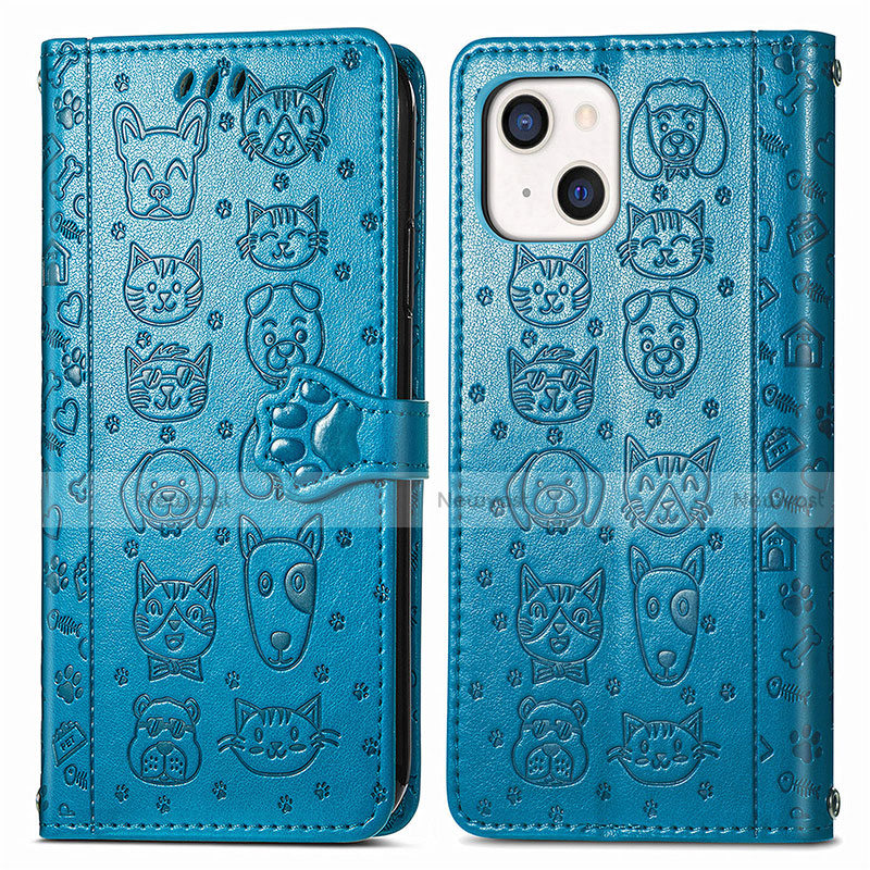 Leather Case Stands Fashionable Pattern Flip Cover H11 Holder for Apple iPhone 14 Plus Blue