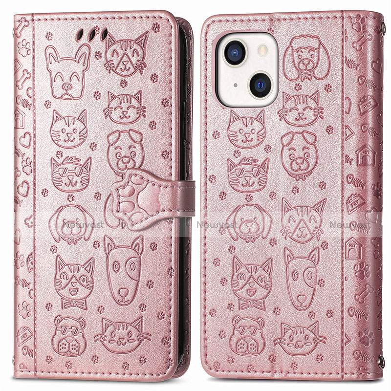 Leather Case Stands Fashionable Pattern Flip Cover H11 Holder for Apple iPhone 14 Rose Gold