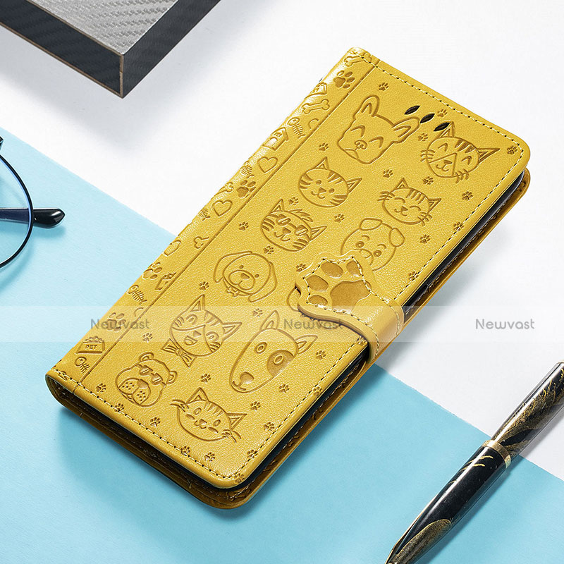 Leather Case Stands Fashionable Pattern Flip Cover H12 Holder for Apple iPhone 14 Yellow