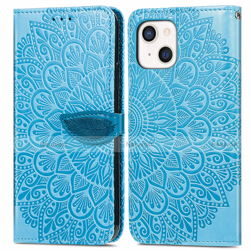 Leather Case Stands Fashionable Pattern Flip Cover H13 Holder for Apple iPhone 13 Blue
