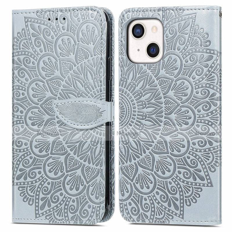 Leather Case Stands Fashionable Pattern Flip Cover H13 Holder for Apple iPhone 13 Gray
