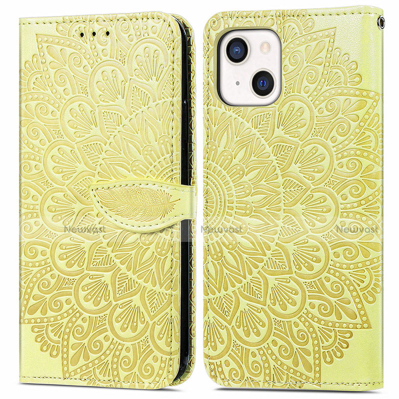 Leather Case Stands Fashionable Pattern Flip Cover H13 Holder for Apple iPhone 13 Mini Yellow