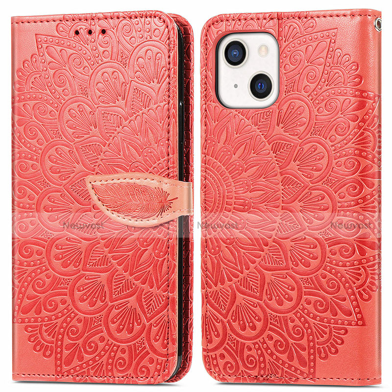 Leather Case Stands Fashionable Pattern Flip Cover H13 Holder for Apple iPhone 13 Red