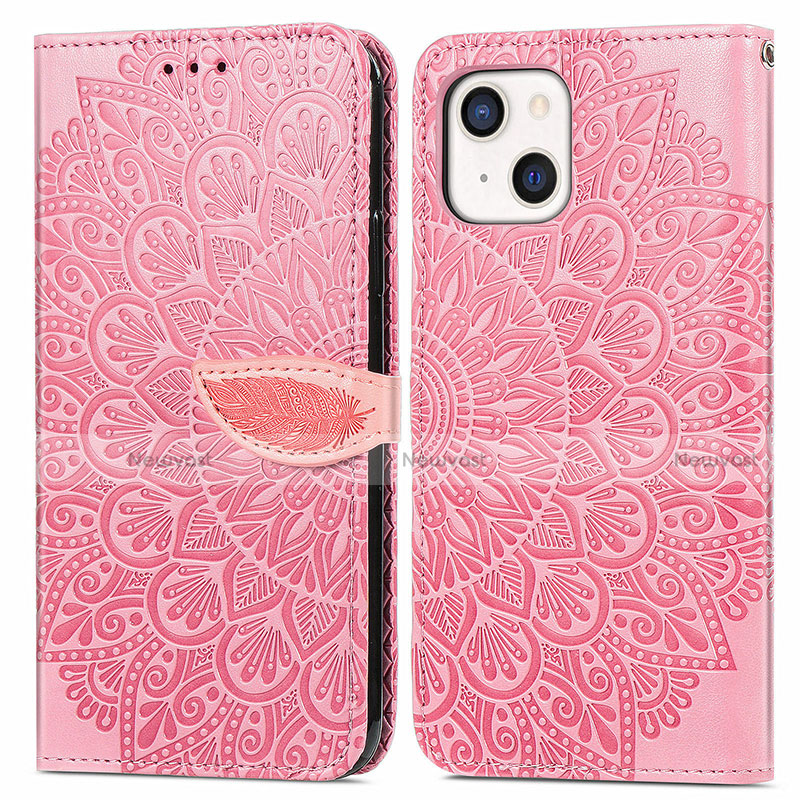 Leather Case Stands Fashionable Pattern Flip Cover H13 Holder for Apple iPhone 13 Rose Gold