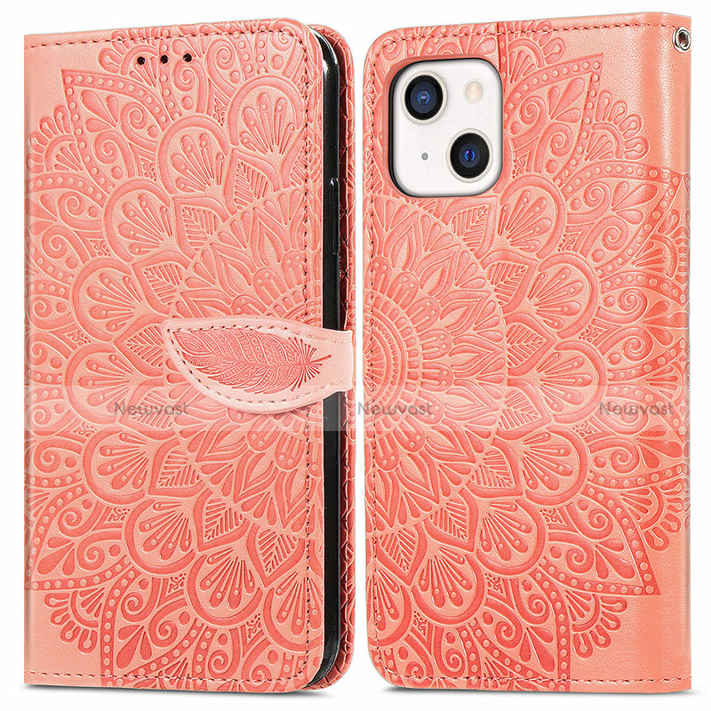 Leather Case Stands Fashionable Pattern Flip Cover H13 Holder for Apple iPhone 14 Orange