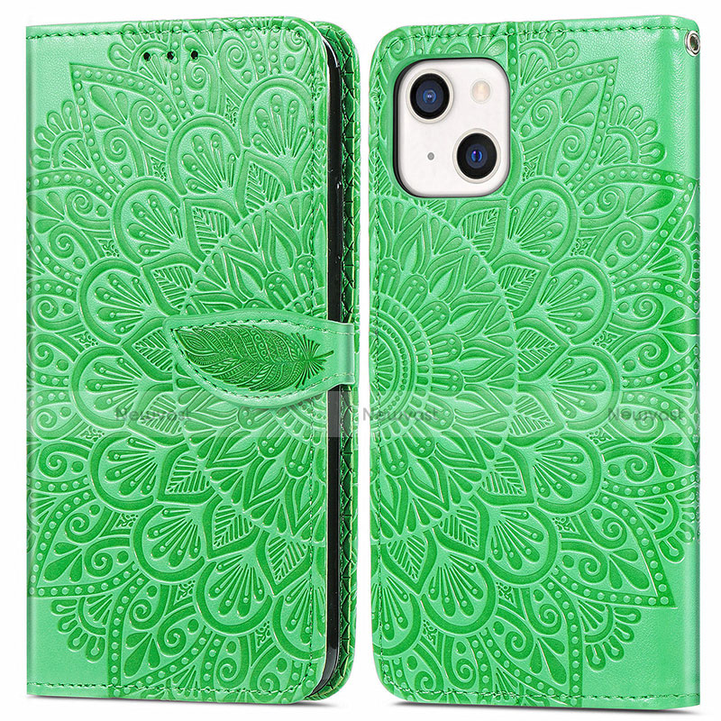 Leather Case Stands Fashionable Pattern Flip Cover H13 Holder for Apple iPhone 14 Plus Green