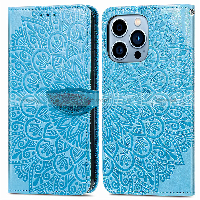 Leather Case Stands Fashionable Pattern Flip Cover H13 Holder for Apple iPhone 14 Pro Max Blue