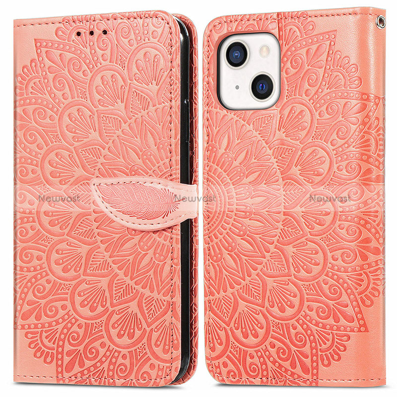 Leather Case Stands Fashionable Pattern Flip Cover H13 Holder for Apple iPhone 15 Plus Orange